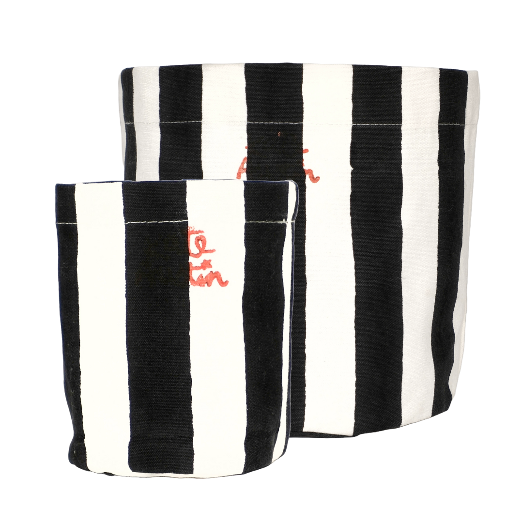 black and white striped plant pot The Plant Pot Set in Black and White Cabana Stripe – KateAustinDesigns